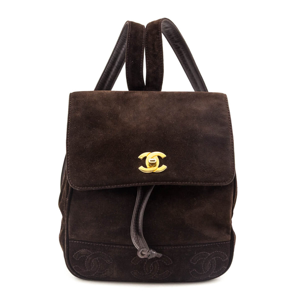 Chanel Brown Suede CC Flap Vintage Backpack
