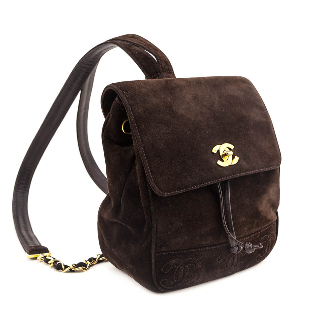Chanel Brown Suede CC Flap Vintage Backpack