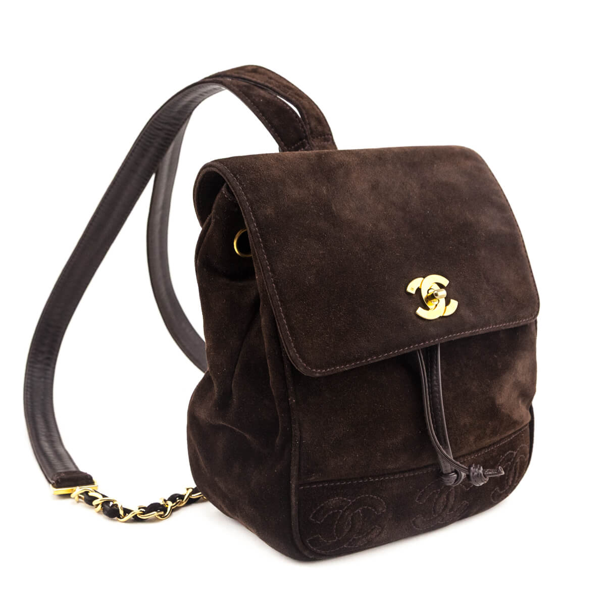 Chanel Brown Suede CC Flap Vintage Backpack