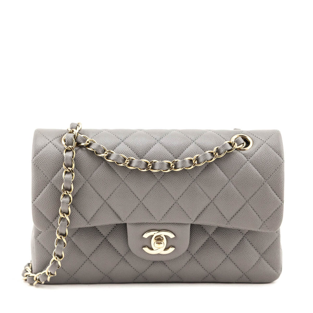 Chanel Grey Caviar Quilted Small Double Flap Bag