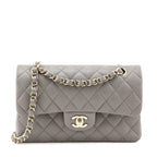 Chanel Grey Caviar Quilted Small Double Flap Bag