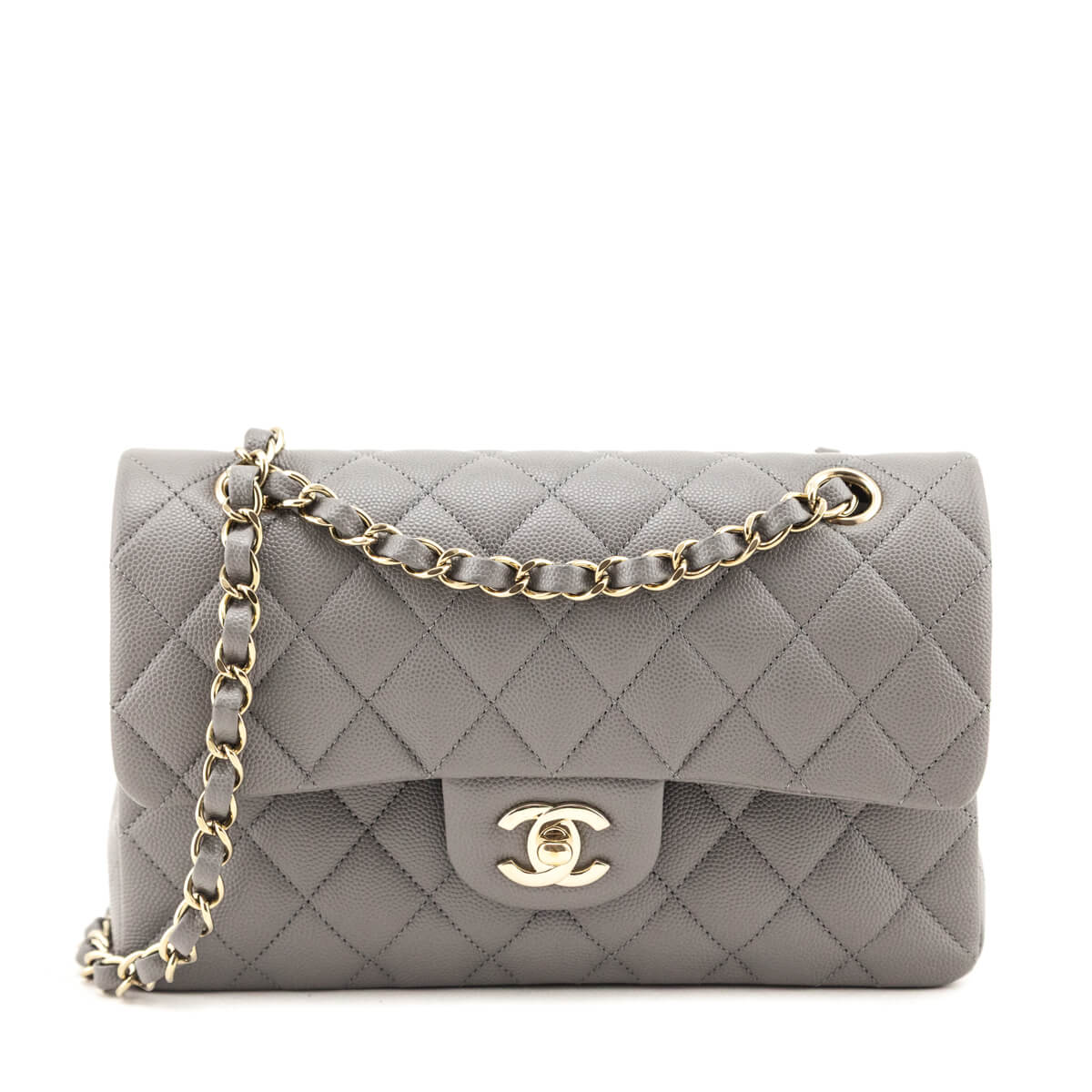 Chanel Grey Caviar Quilted Small Double Flap Bag
