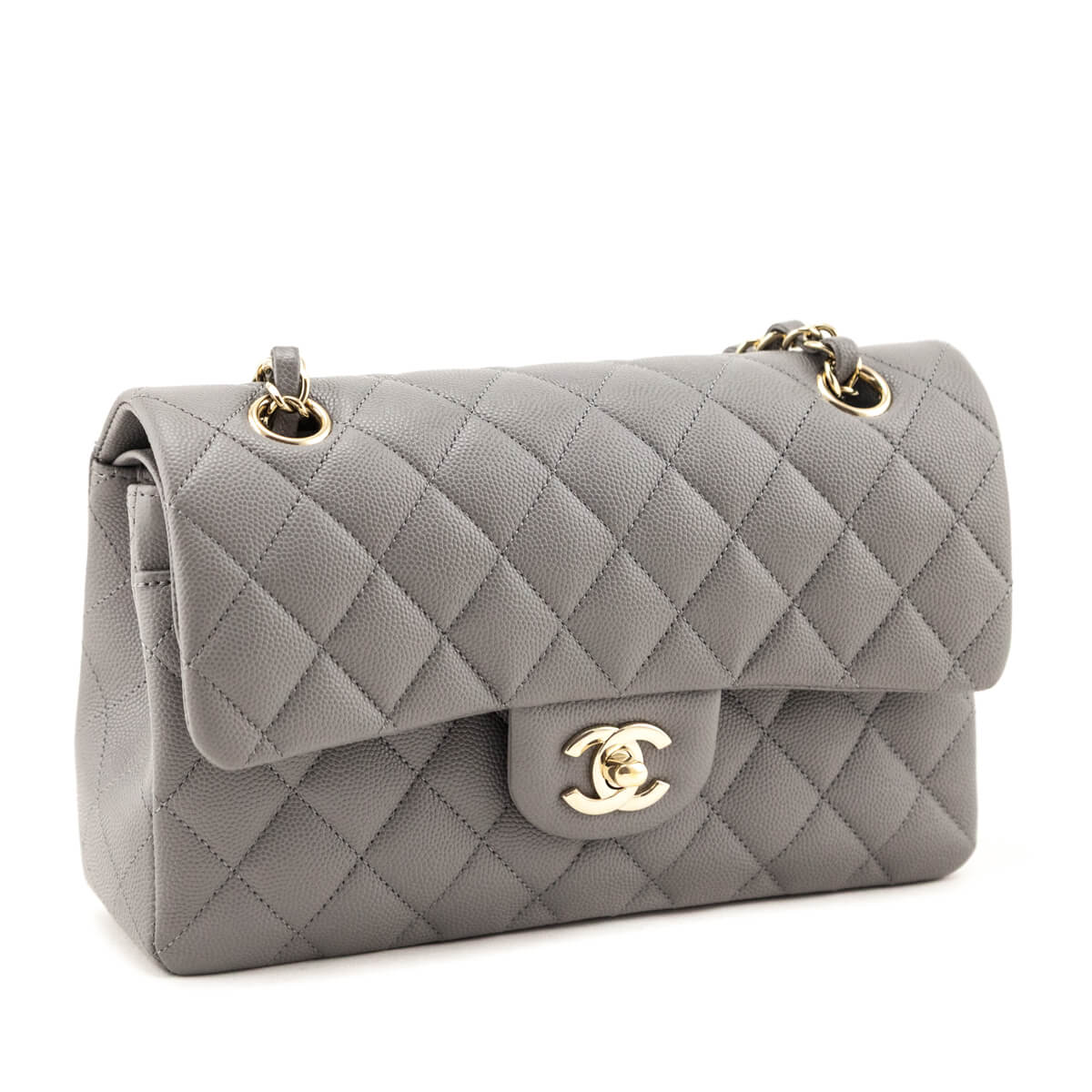 Chanel Grey Caviar Quilted Small Double Flap Bag