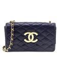 Chanel Navy Blue Lambskin Quilted Vintage Pointed Flap Bag