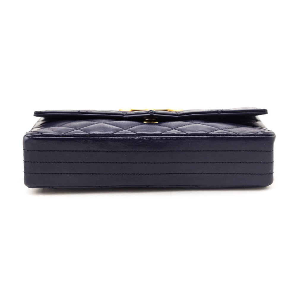 Chanel Navy Blue Lambskin Quilted Vintage Pointed Flap Bag