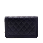 Chanel Navy Calfskin Quilted Boy Wallet On Chain WOC