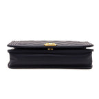 Chanel Navy Calfskin Quilted Boy Wallet On Chain WOC
