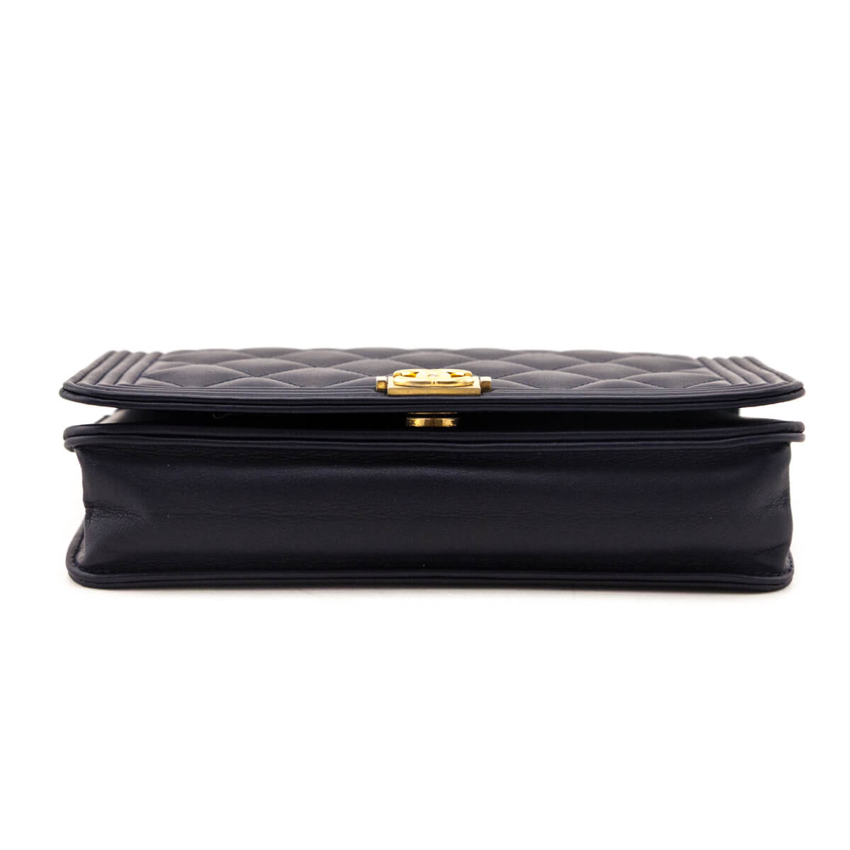 Chanel Navy Calfskin Quilted Boy Wallet On Chain WOC
