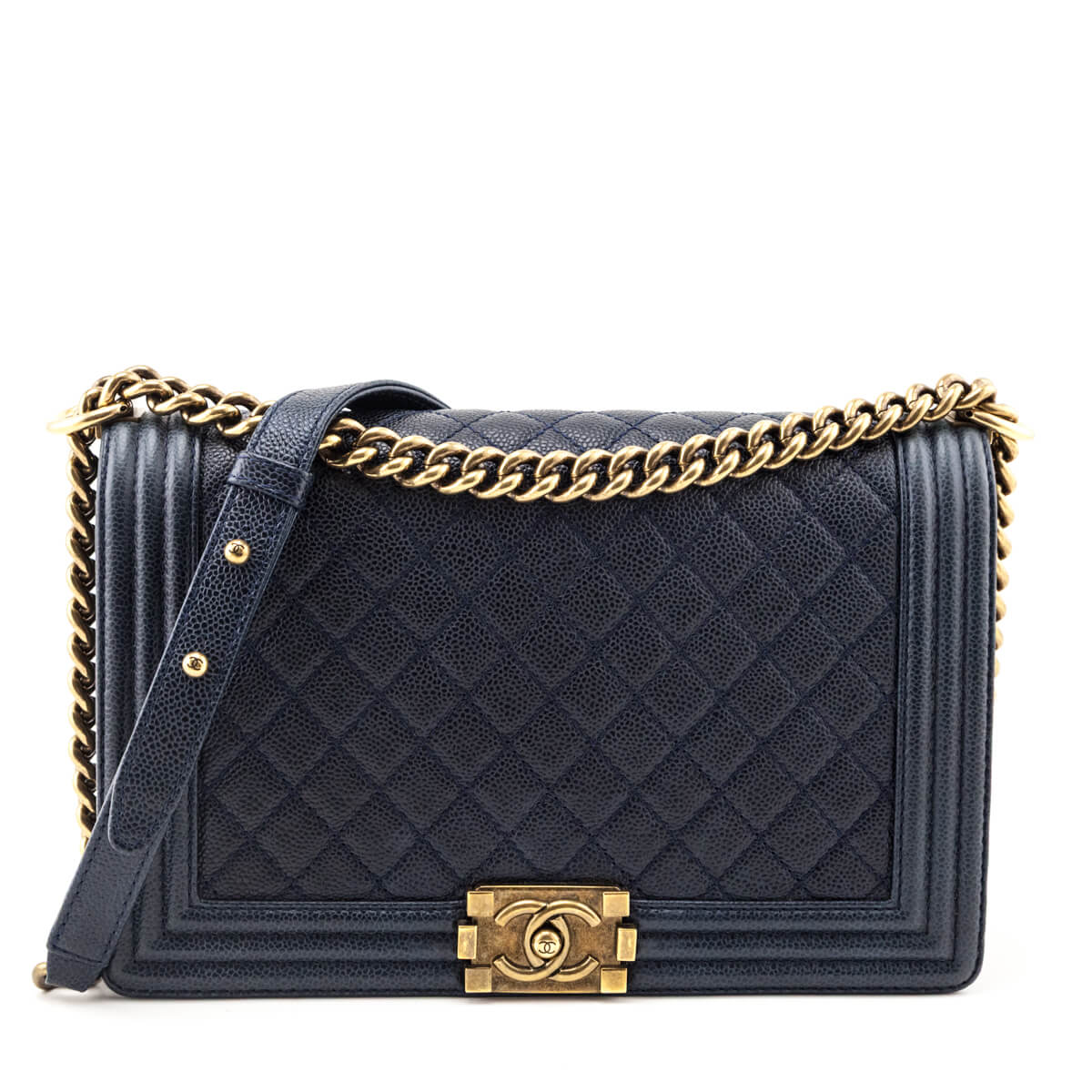 Chanel Navy Caviar Quilted New Medium Boy Flap Bag