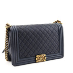 Chanel Navy Caviar Quilted New Medium Boy Flap Bag