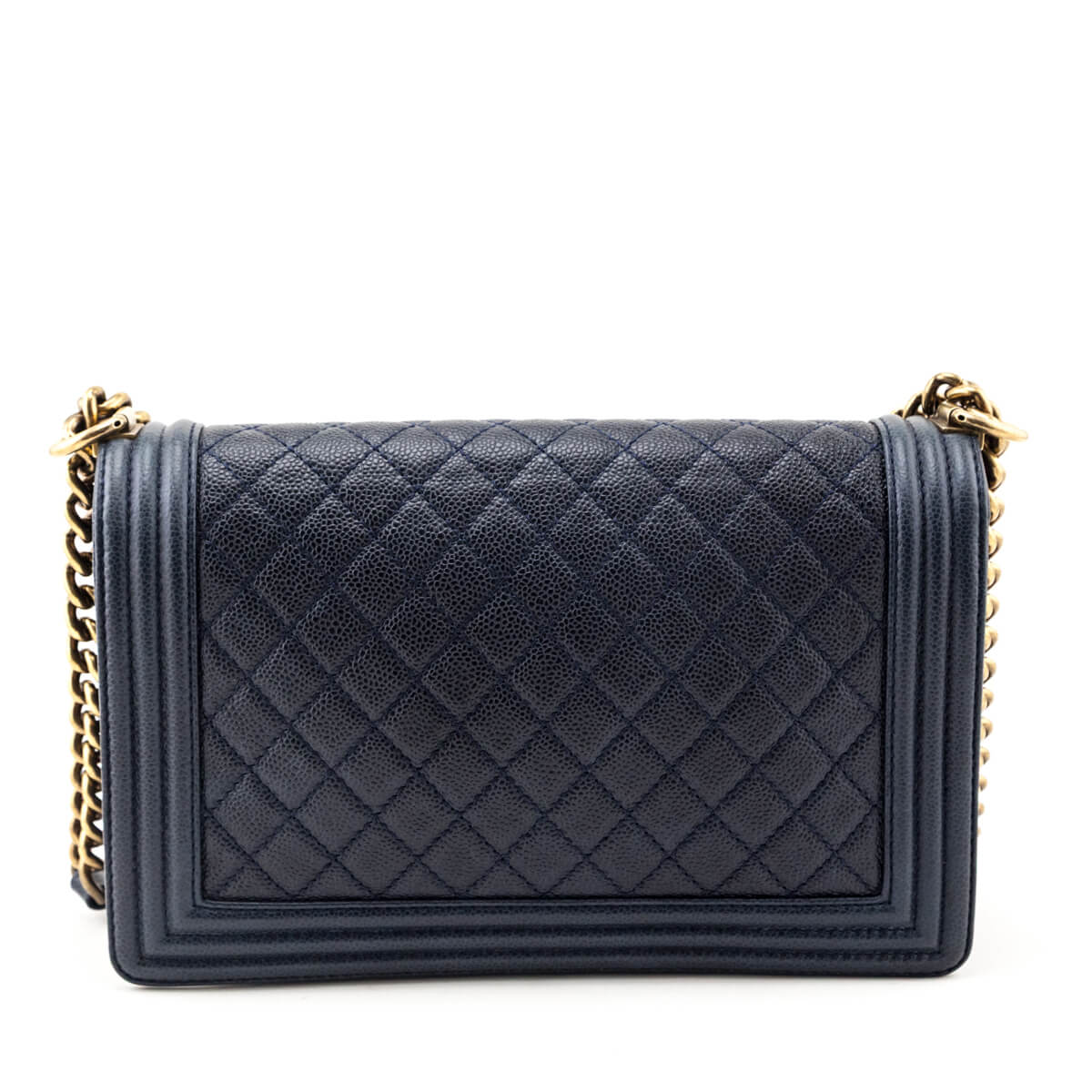 Chanel Navy Caviar Quilted New Medium Boy Flap Bag