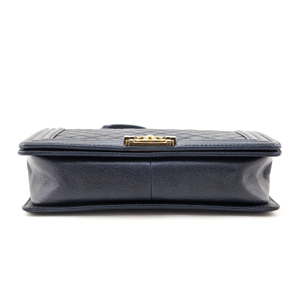 Chanel Navy Caviar Quilted New Medium Boy Flap Bag