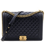 Chanel Pearly Black Quilted Lambskin Quilted Large Boy Flap Bag