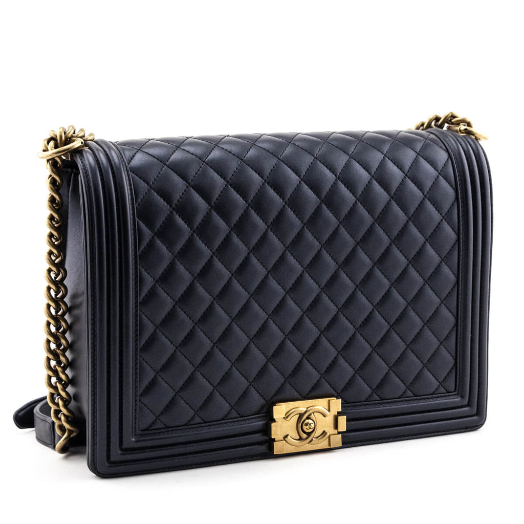Chanel Pearly Black Quilted Lambskin Quilted Large Boy Flap Bag
