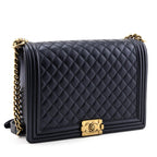 Chanel Pearly Black Quilted Lambskin Quilted Large Boy Flap Bag
