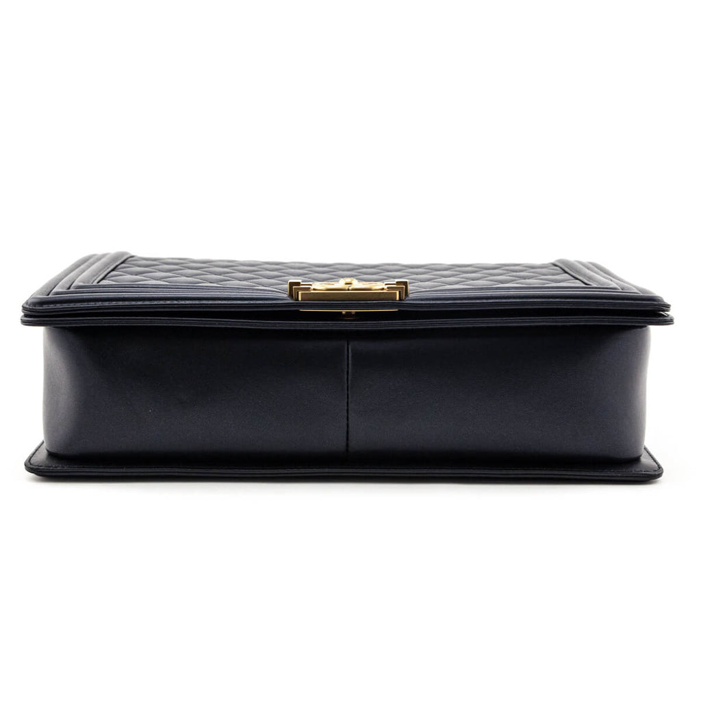 Chanel Pearly Black Quilted Lambskin Quilted Large Boy Flap Bag