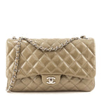 Chanel Taupe Patent Patent Quilted 3 Accordion Jumbo Flap Bag
