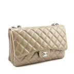 Chanel Taupe Patent Patent Quilted 3 Accordion Jumbo Flap Bag