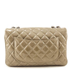 Chanel Taupe Patent Patent Quilted 3 Accordion Jumbo Flap Bag