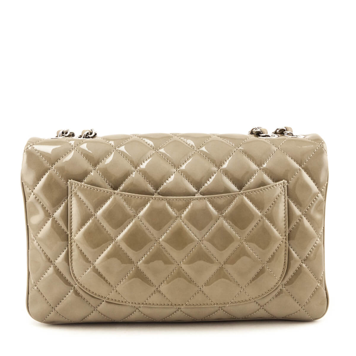 Chanel Taupe Patent Patent Quilted 3 Accordion Jumbo Flap Bag