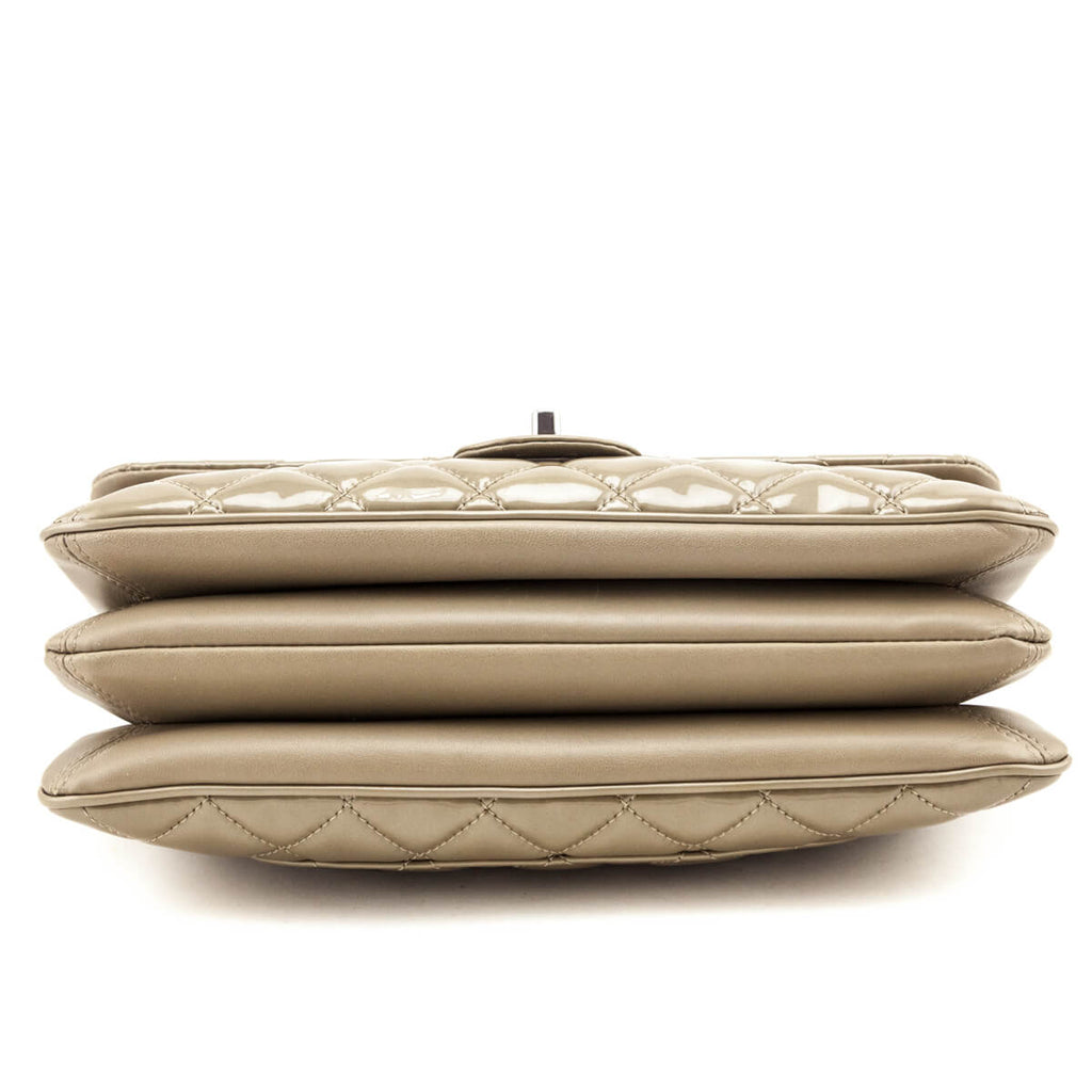 Chanel Taupe Patent Patent Quilted 3 Accordion Jumbo Flap Bag