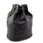 Chanel Black Lambskin Quilted Drawstring Bucket Bag