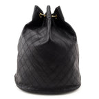 Chanel Black Lambskin Quilted Drawstring Bucket Bag