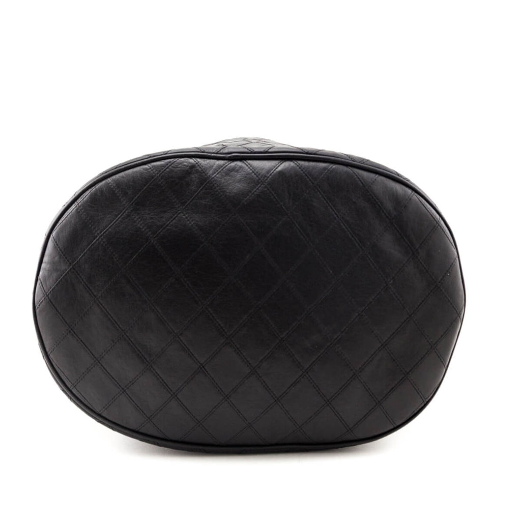 Chanel Black Lambskin Quilted Drawstring Bucket Bag