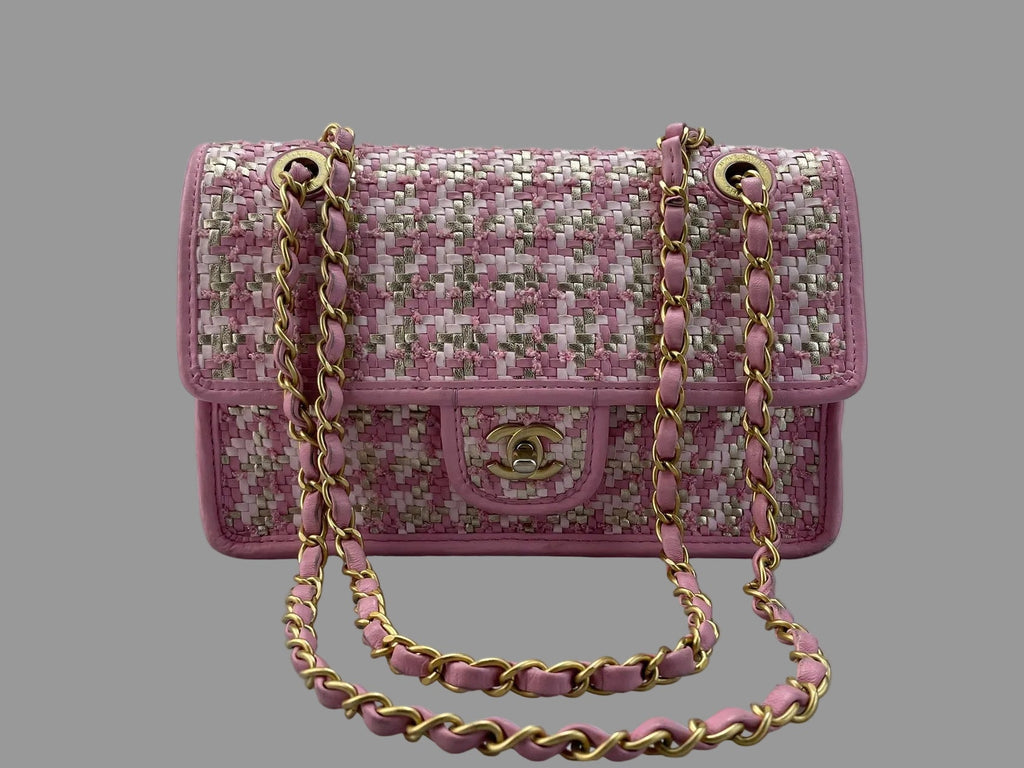 Chanel Classic Single Flap Bag Pink Woven 23C Gold Hardware