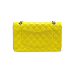 Chanel Yellow Classic Double Flap Bag Medium in Lambskin Leather with Silver Hardware