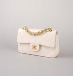Chanel Medium Vintage White Classic Double Flap Bag in Lambskin with gold hardware