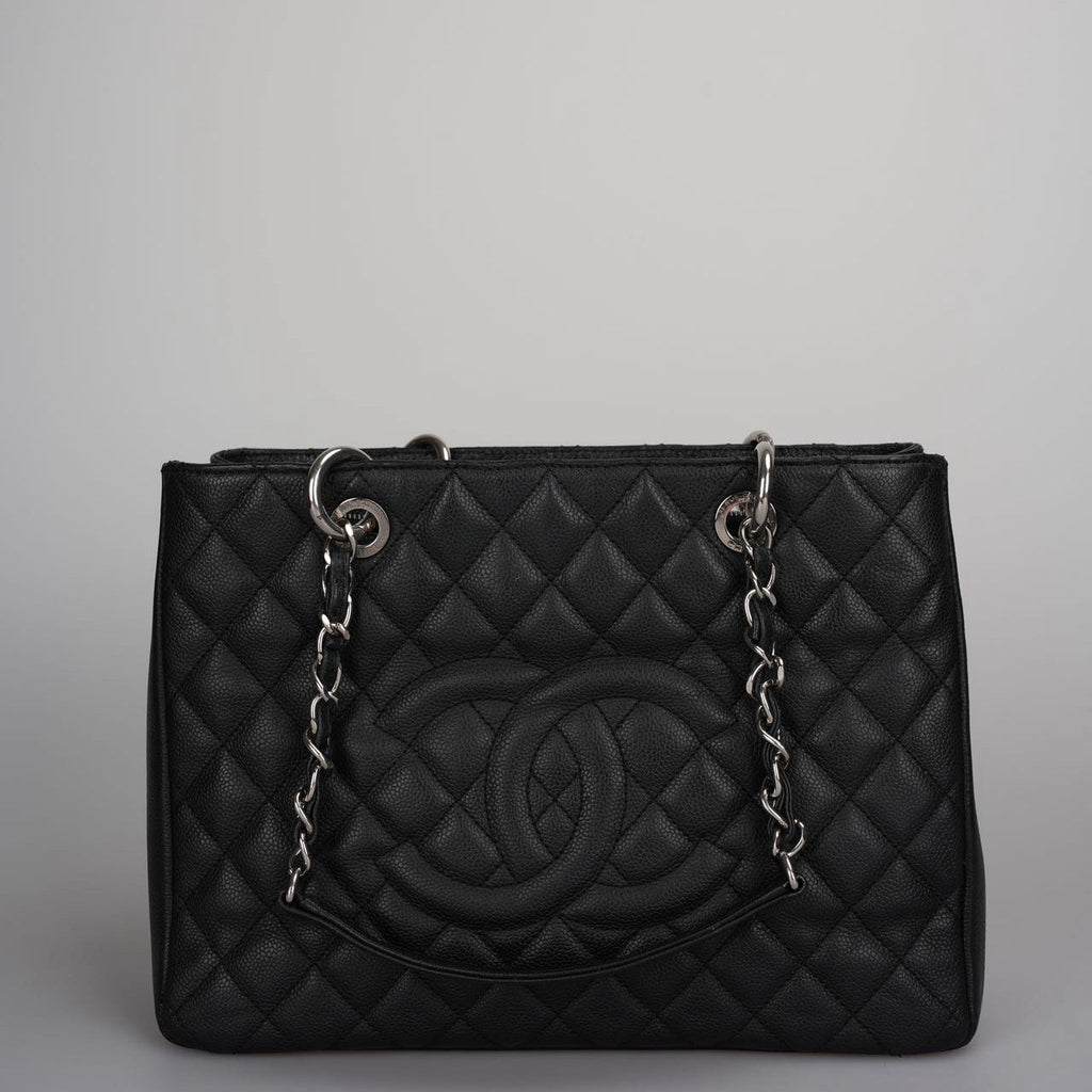 Chanel Black Grand Shopping Tote Black GST Bag in Caviar in Silver 2012