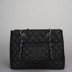 Chanel Black Grand Shopping Tote Black GST Bag in Caviar in Silver 2012
