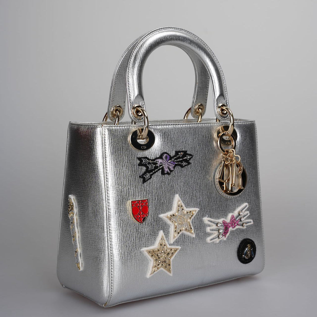 Christian Dior Leather Lady Dior Shoulder Bag in Silver Limited Edition