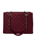 Chanel Burgundy gst Grand Shopping Tote Bag in caviar Leather with Silver Hardware