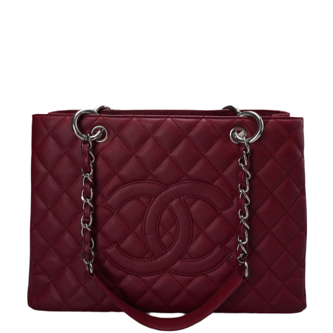 Chanel Burgundy gst Grand Shopping Tote Bag in caviar Leather with Silver Hardware
