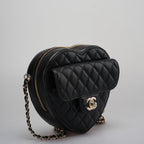 Chanel Lambskin Quilted CC In Love big Heart Clutch With Chain in Black