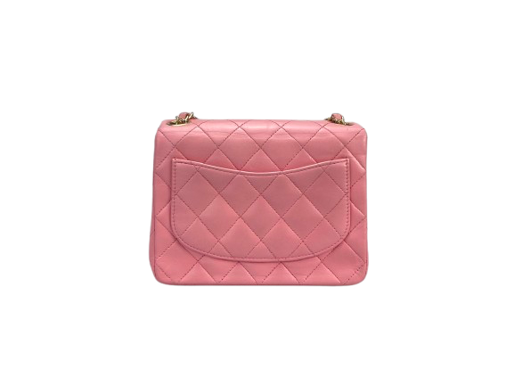 Chanel Vintage Rose Pink Classic Mini Square Flap Bag in Lambskin with Gold Hardware