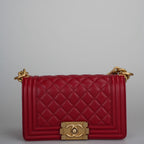 Chanel Small Le Boy Bag Red Quilted Lambskin with Gold Hardware