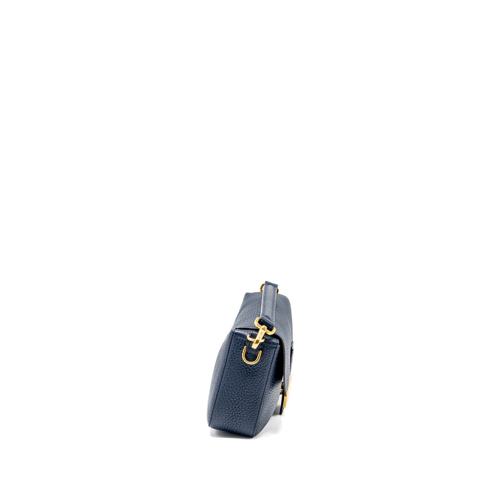 Fendi Baguette bag grained calfskin dark blue GHW