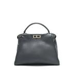Fendi Grained Calfskin Medium Peekaboo Tote Bag Dark Grey SHW