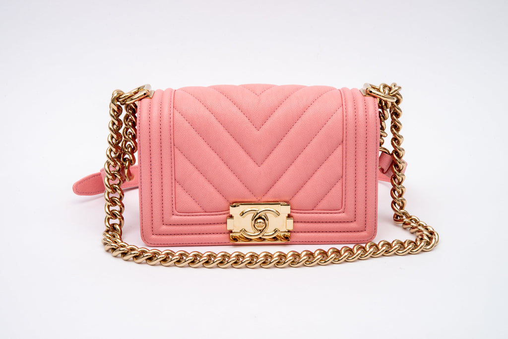 Chanel Pink Boy Flap Bag Chevron Caviar Small