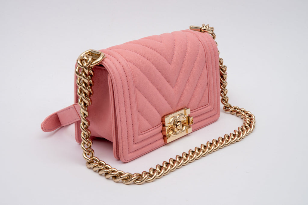 Chanel Pink Boy Flap Bag Chevron Caviar Small