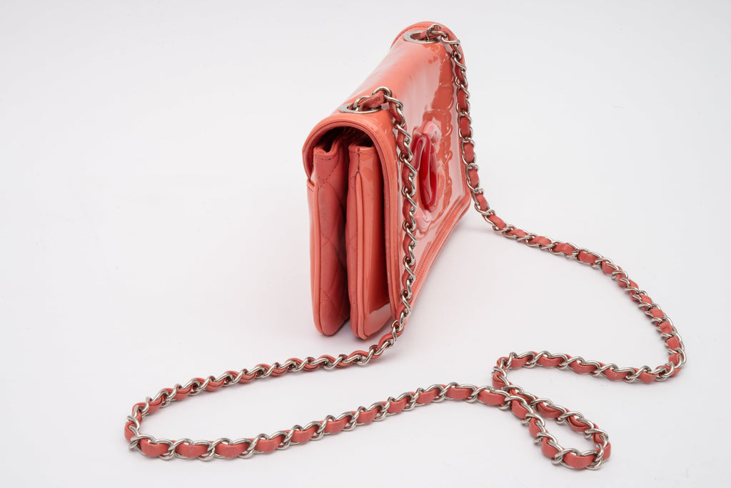 Chanel Pink Patent Lipstick Wallet on a chain