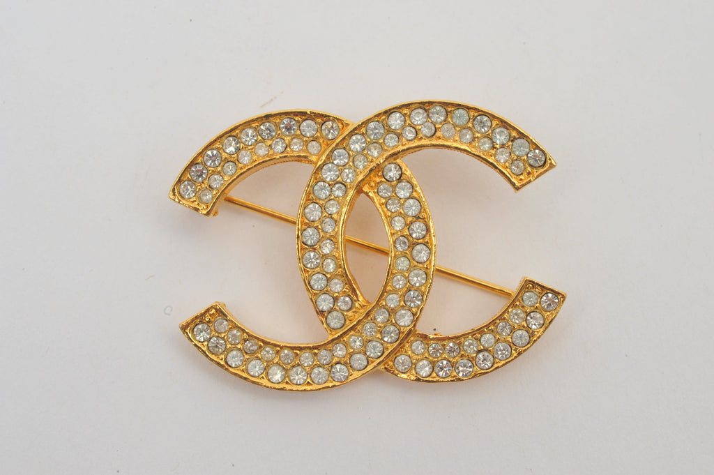 Chanel Vintage Gold Rhinestone Brooch