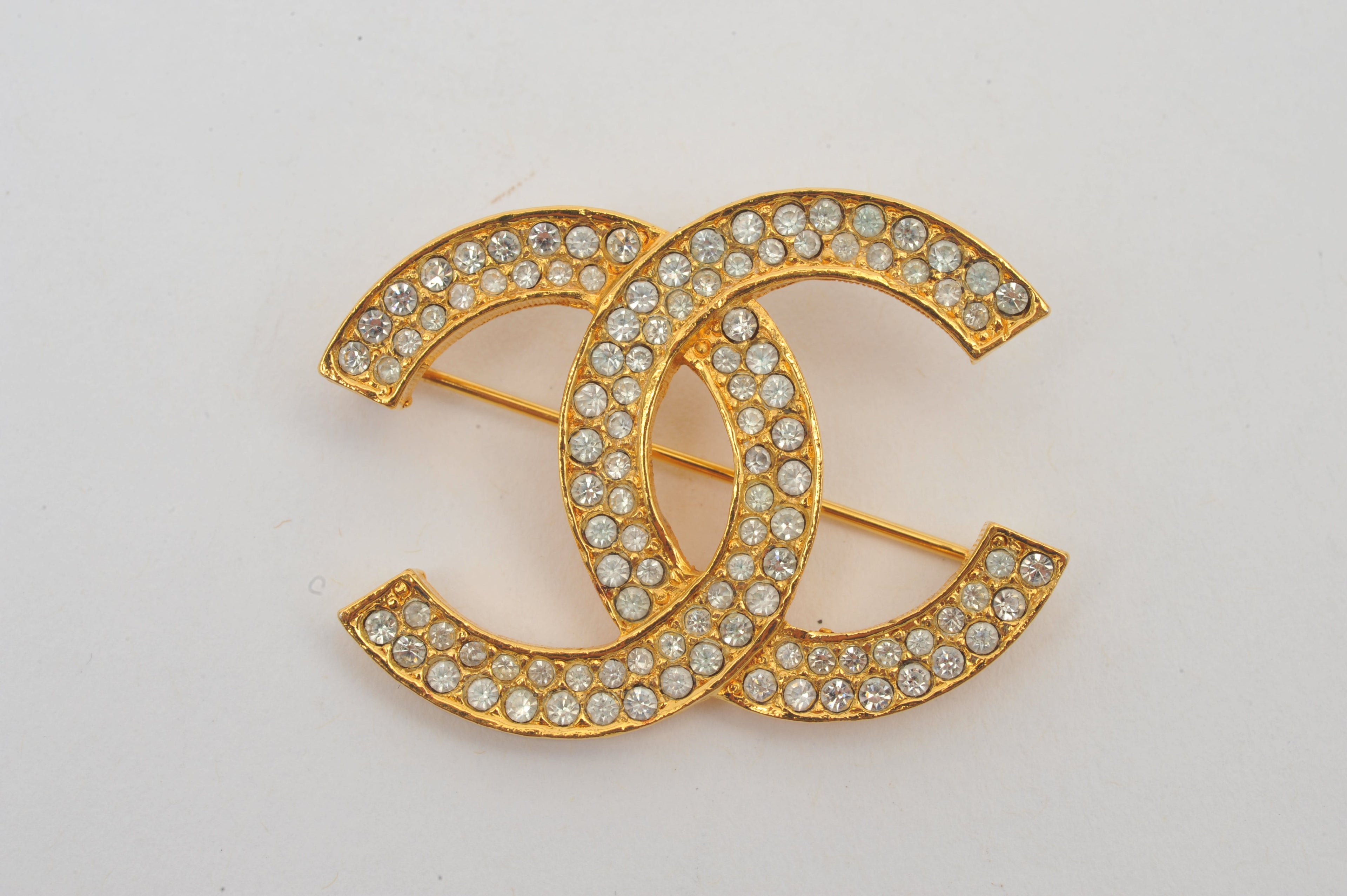 Chanel Vintage Gold Rhinestone Brooch
