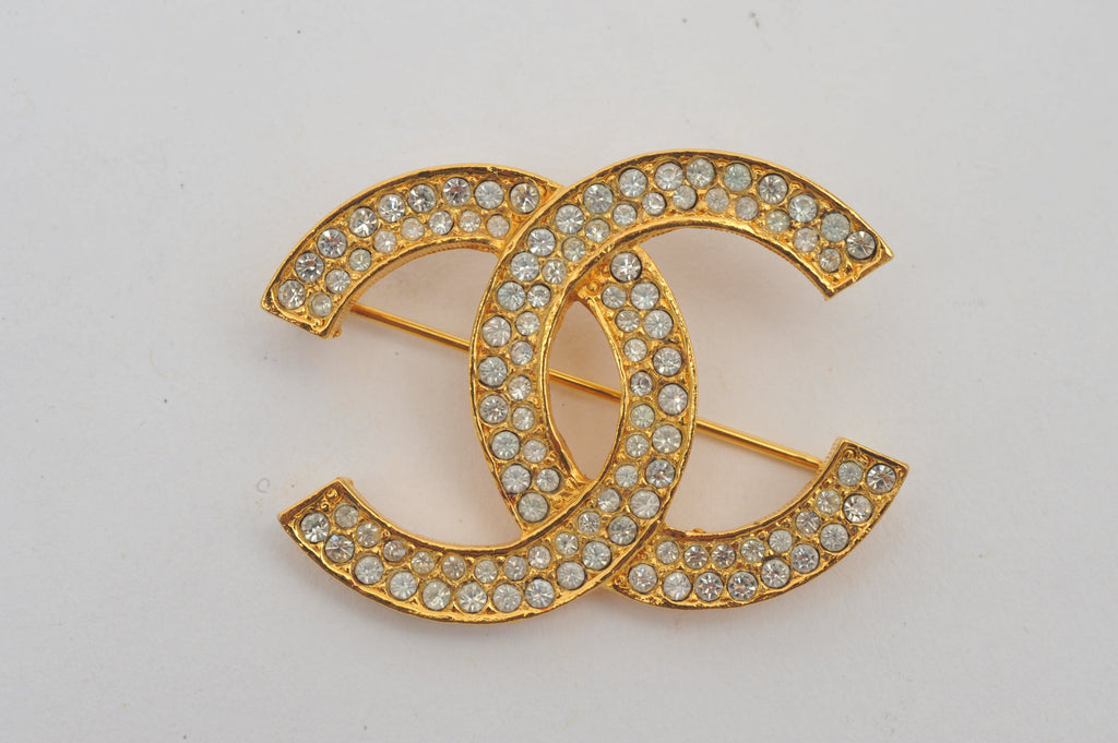 Chanel Vintage Gold Rhinestone Brooch