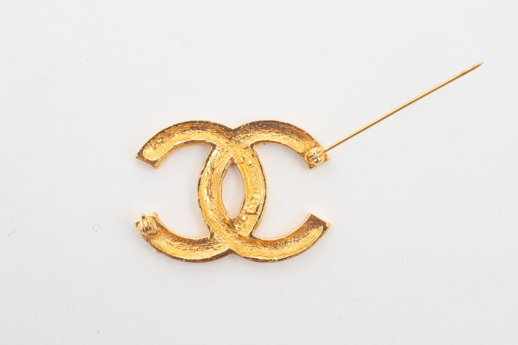 Chanel Vintage Gold Rhinestone Brooch