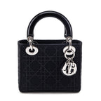 Dior Black Canvas Crystal Studded Cannage Mini Lady Dior