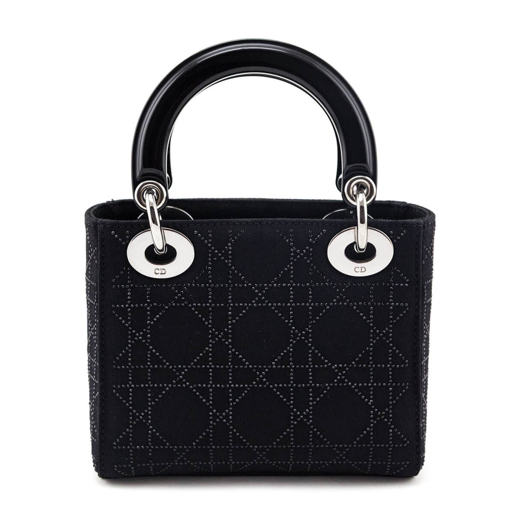 Dior Black Canvas Crystal Studded Cannage Mini Lady Dior